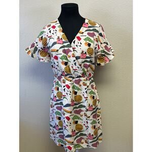 THML Anthropologie NWT XS Faux Wrap Dress Flutter Sleeve Whimsical Artsy Funky